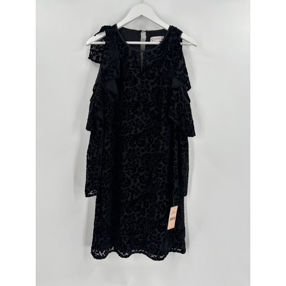 NWT Nanette Lepore Dress Womens 6 Black Floral Printed Cold Shoulder Velvet